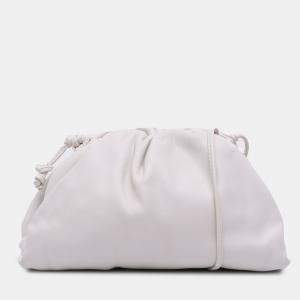 Pre Owned Bottega Veneta White Lambskin The Mini Pouch Crossbody
