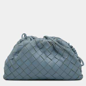 Pre Owned Bottega Veneta Blue Nappa Intrecciato The Mini Pouch Crossbody