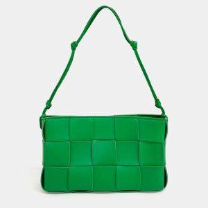 Pre Owned Bottega Veneta Green Leather Cassette Shoulder Bag