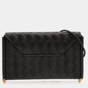 Pre Owned Bottega Veneta Black Calfskin Intrecciato Solstice Phone Pouch