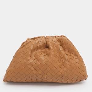 Pre Owned Bottega Veneta Brown Intrecciato Leather Large Pouch Clutch