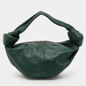 Pre Owned Bottega Veneta Dark Green Leather Double Knot Bag