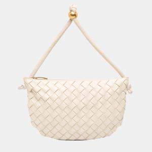 Pre Owned Bottega Veneta White Small Lambskin Intrecciato Turn Pouch