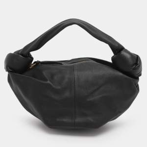 Pre Owned Bottega Veneta Black Leather Mini Double Knot Clutch Bag