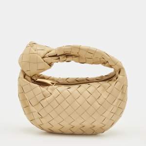 Pre Owned Bottega Veneta Beige Intrecciato Leather Mini Jodie Hobo