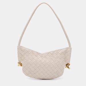 Pre Owned Bottega Veneta White Baby Lambskin Intrecciato Solstice Shoulder Bag
