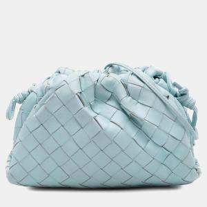 Pre Owned Bottega Veneta Blue Nappa Intrecciato The Mini Pouch Crossbody