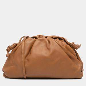 Pre Owned Bottega Veneta Brown Lambskin The Mini Pouch Crossbody