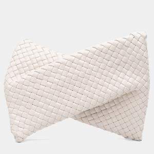 Pre Owned Bottega Veneta White Lambskin Padded Intreccio Crisscross Clutch