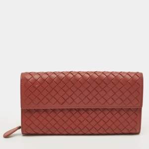 Pre Owned Bottega Veneta Pink Intrecciato Leather Flap Continental Wallet