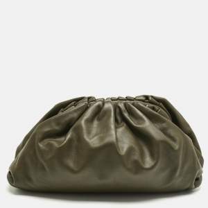 Pre Owned Bottega Veneta Olive Green Leather Classic The Pouch Clutch