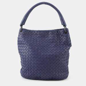 Pre Owned Bottega Veneta Intrecciato One Shoulder Bag Purple Leather
