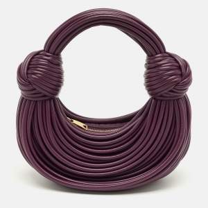 Pre Owned Bottega Veneta Purple Leather Mini Tubular Double Knot Hobo