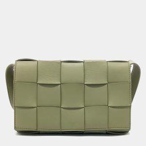 Pre Owned Bottega Veneta Green Leather Cassette Bag
