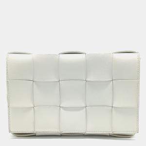 Pre Owned Bottega Veneta White Leather Cassette Bag