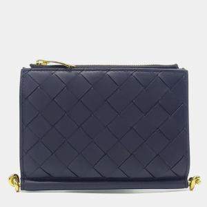 Pre Owned Bottega Veneta Navy Blue Leather Solstice Medium Wallet