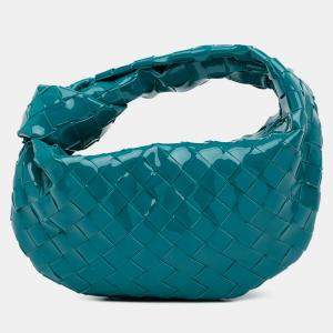 Pre Owned Bottega Veneta Blue Mini Patent Intrecciato Jodie