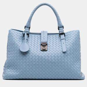 Pre Owned Bottega Veneta Blue Medium Nappa Intrecciato Roma Tote