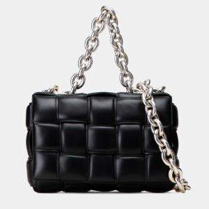 Pre Owned Bottega Veneta Black Nappa Intrecciato Padded Chain Cassette Satchel