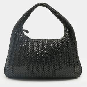 Pre Owned Bottega Veneta Black Intrecciato Twist Leather Veneta Hobo