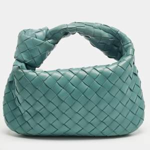 Pre Owned Bottega Veneta Turquoise Intrecciato Leather Mini Jodie Hobo