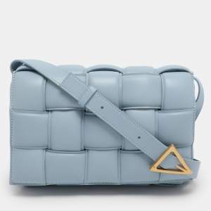Pre Owned Bottega Veneta Light Blue Leather Cassette Padded Shoulder Bag