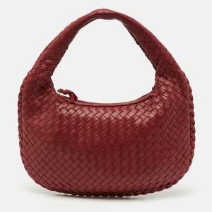 Pre Owned Bottega Veneta Red Intrecciato Leather Small Veneta Hobo