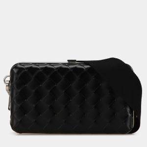 Pre Owned Bottega Veneta Black Spazzolato Intrecciato Box Messenger Bag