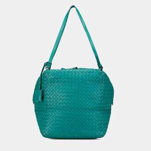 Pre Owned Bottega Veneta Blue Nappa Intrecciato Cube Shoulder Bag