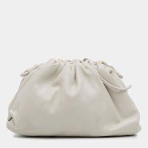 Pre Owned Bottega Veneta White Lambskin The Mini Pouch Crossbody