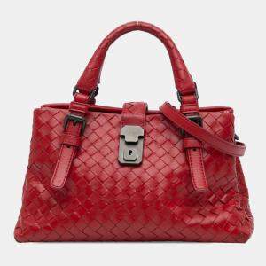 Pre Owned Bottega Veneta Red Mini Nappa Intrecciato Roma Satchel