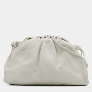 Pre Owned Bottega Veneta White Lambskin The Mini Pouch Crossbody