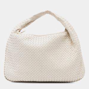 Pre Owned Bottega Veneta White Medium Nappa Intrecciato Veneta Hobo