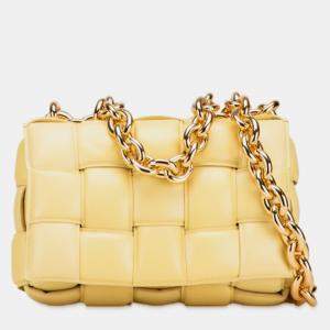 Pre Owned Bottega Veneta Yellow Nappa Intrecciato Padded Chain Cassette Satchel