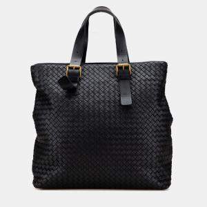 Pre Owned Bottega Veneta Black Nappa Intrecciato Belted Tote