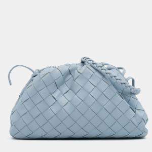 Pre Owned Bottega Veneta Blue Nappa Intrecciato The Mini Pouch Crossbody