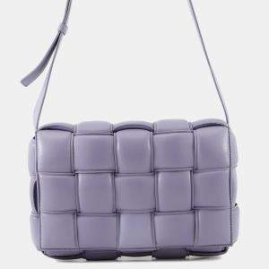 Pre Owned Bottega Veneta Maxi Intrecciato Padded Cassette Shoulder Bag Purple Leather