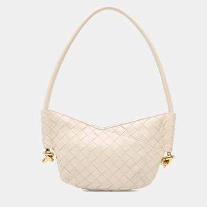 Pre Owned Bottega Veneta White Baby Lambskin Intrecciato Solstice Shoulder Bag