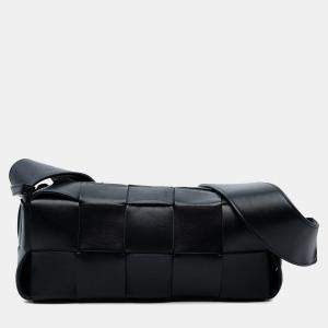 Pre Owned Bottega Veneta Black Small Lambskin Intrecciato Brick Cassette