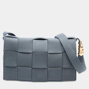 Pre Owned Bottega Veneta Grey Grained Calfskin Intrecciato Cassette Crossbody