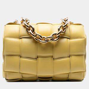 Pre Owned Bottega Veneta Yellow Nappa Intrecciato Padded Chain Cassette Satchel