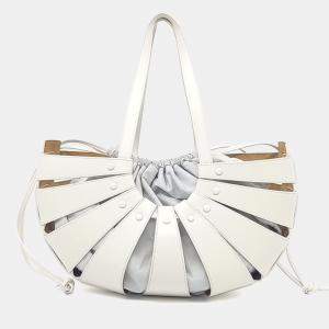 Pre Owned Bottega Veneta White Leather The Shell Tote Bag