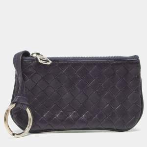 Pre Owned Bottega Veneta Purple Intrecciato Leather Coin Purse