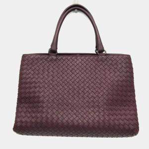 Pre Owned Bottega Veneta Intrecciato Leather Handbag Wine