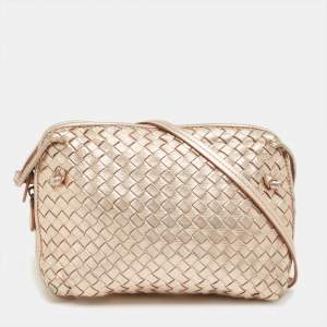 Pre Owned Bottega Veneta Rose Gold Intrecciato Leather Nodini Crossbody Bag