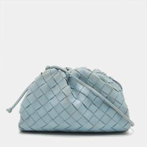 Pre Owned Bottega Veneta Light Blue Intrecciato Leather Mini The Pouch Bag