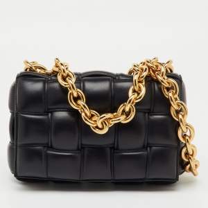 Pre Owned Bottega Veneta Black Padded Leather Cassette Chain Top Handle Bag