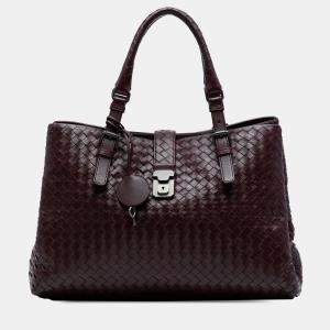 Pre Owned Bottega Veneta Burgundy Medium Nappa Intrecciato Roma Tote