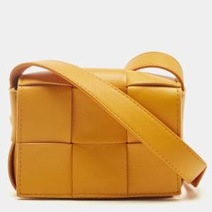 Pre Owned Bottega Veneta Orange Intrecciato Leather Mini Candy Cassette Crossbody Bag