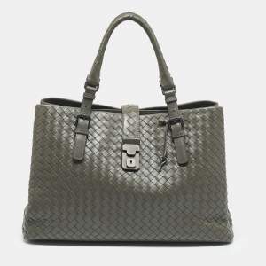 Pre Owned Bottega Veneta Grey Intrecciato Leather Medium Roma Tote